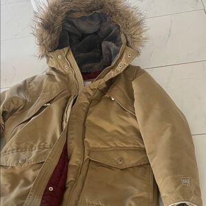 GAP kids M Brown Puffer Jacket with Faux Fur Hood